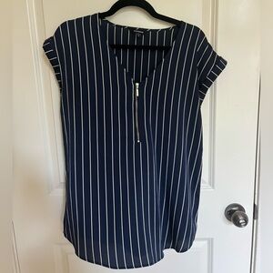 Express Navy & White Striped Zipper Front Blouse